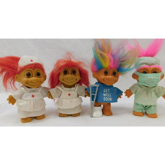 1667/50 Set of 4  Vintage Russ Troll Dolls 4 inch ~ Set of 4  Medical Themed - Picture 1 of 10